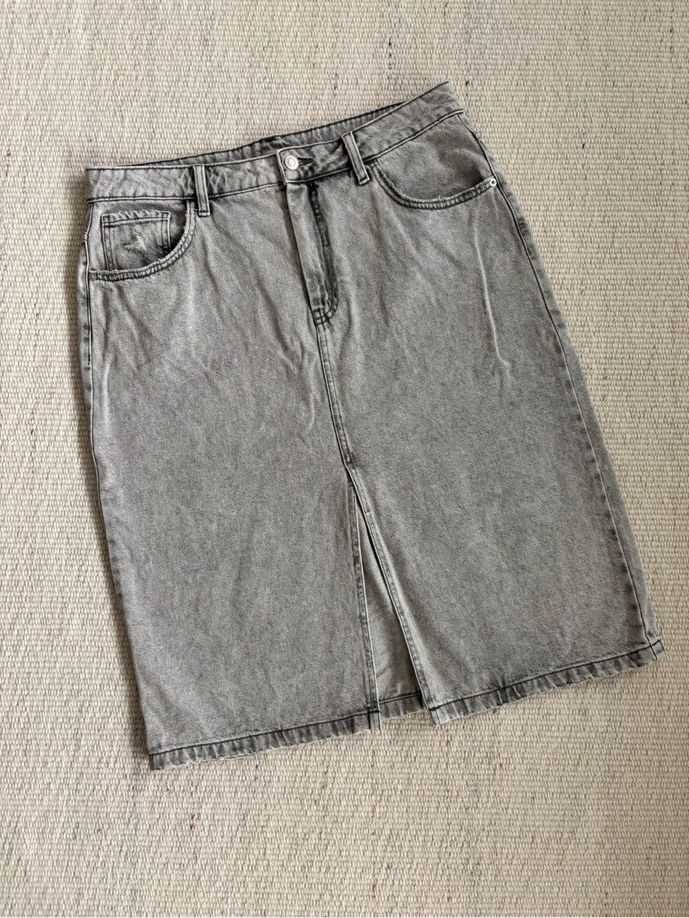 | George | Grey Denim Jean Midi Skirt with Front Slit Women’s size Large